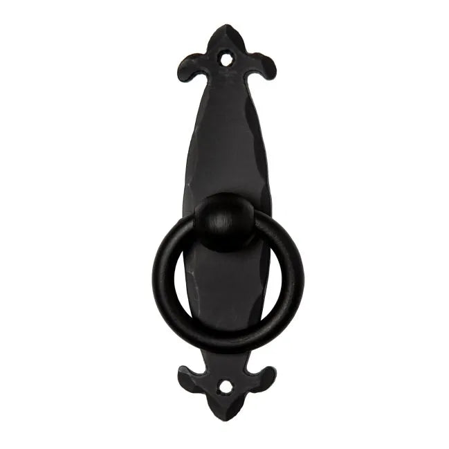 Wrought Iron Ring Pull with Fleur De Lis Back Plate